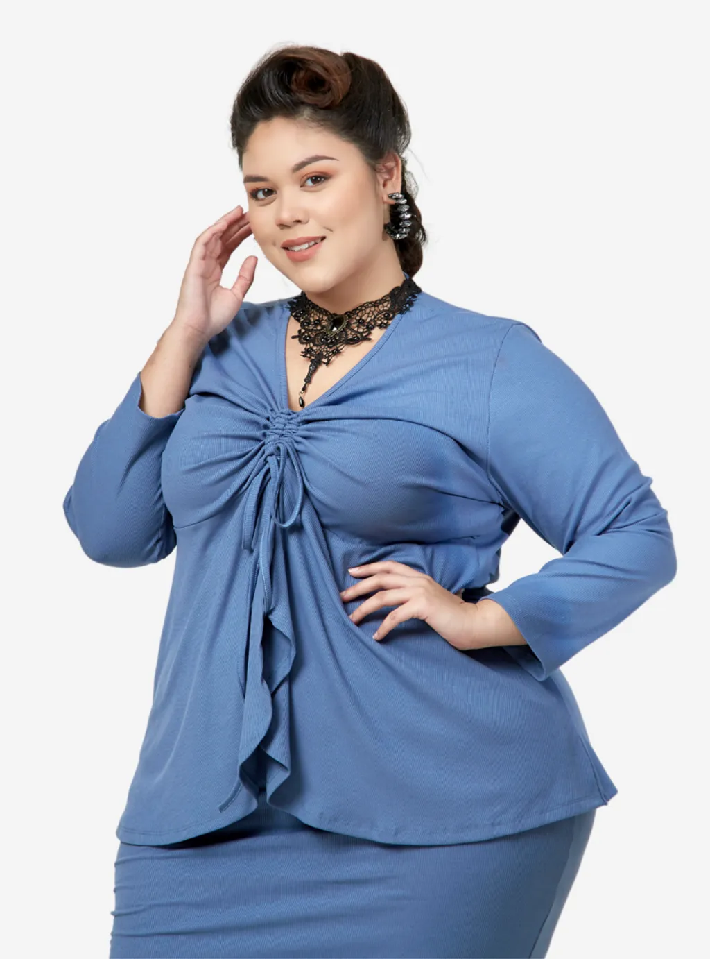 Curva Fabulous - Megan Peplum Front Ruched Kurung - CURVA FABULOUS INDONESIA - Outfit Sets