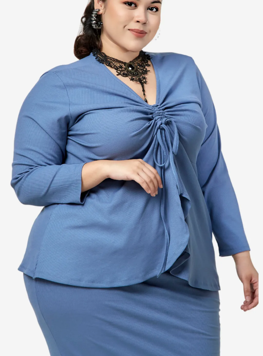 Curva Fabulous - Megan Peplum Front Ruched Kurung - CURVA FABULOUS INDONESIA - Outfit Sets