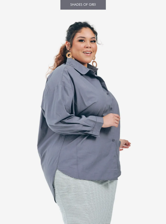 Curva Fabulous - Kemeja Dropped Shoulder Oversize Shirt - Shades Of Grey - CURVA FABULOUS INDONESIA - Shirts & Tops