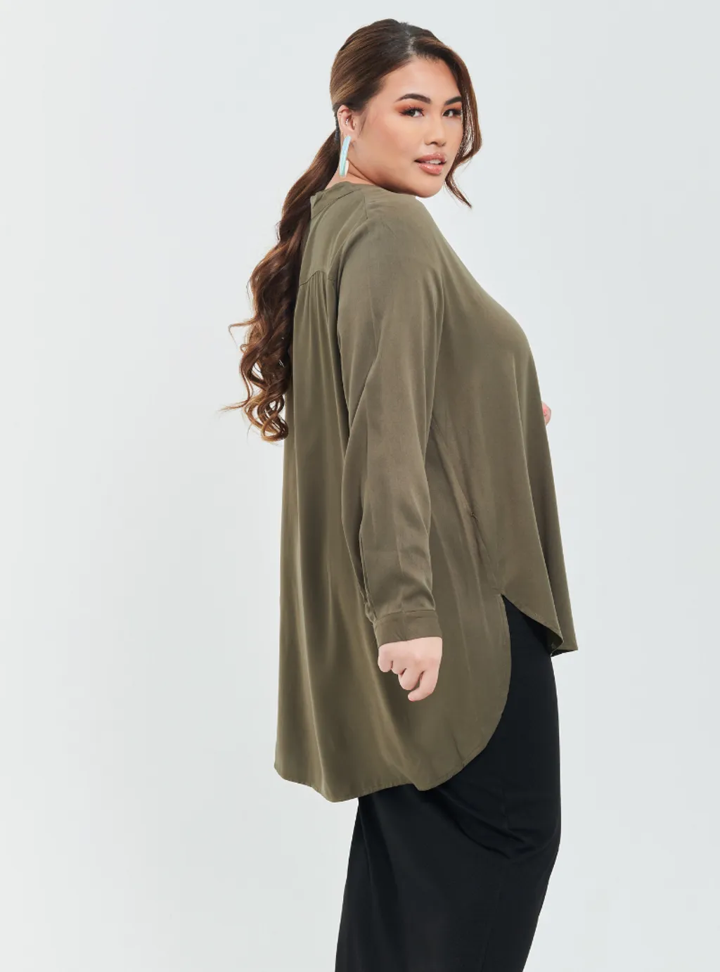Kemeja Mandarin Collar Oversized shirt - Earthy Tone