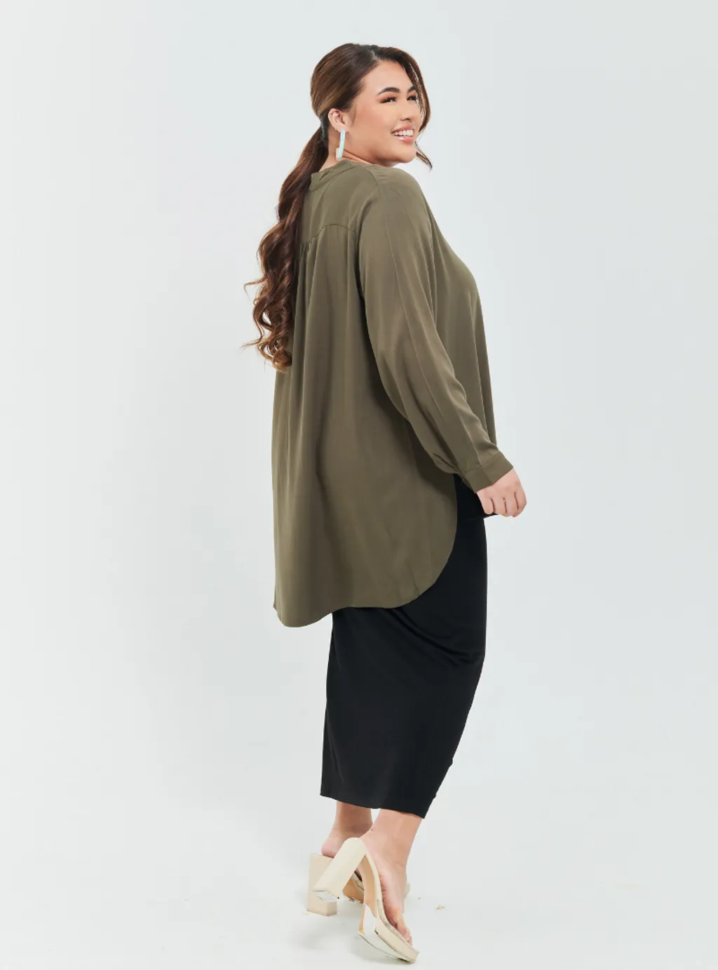 Kemeja Mandarin Collar Oversized shirt - Earthy Tone