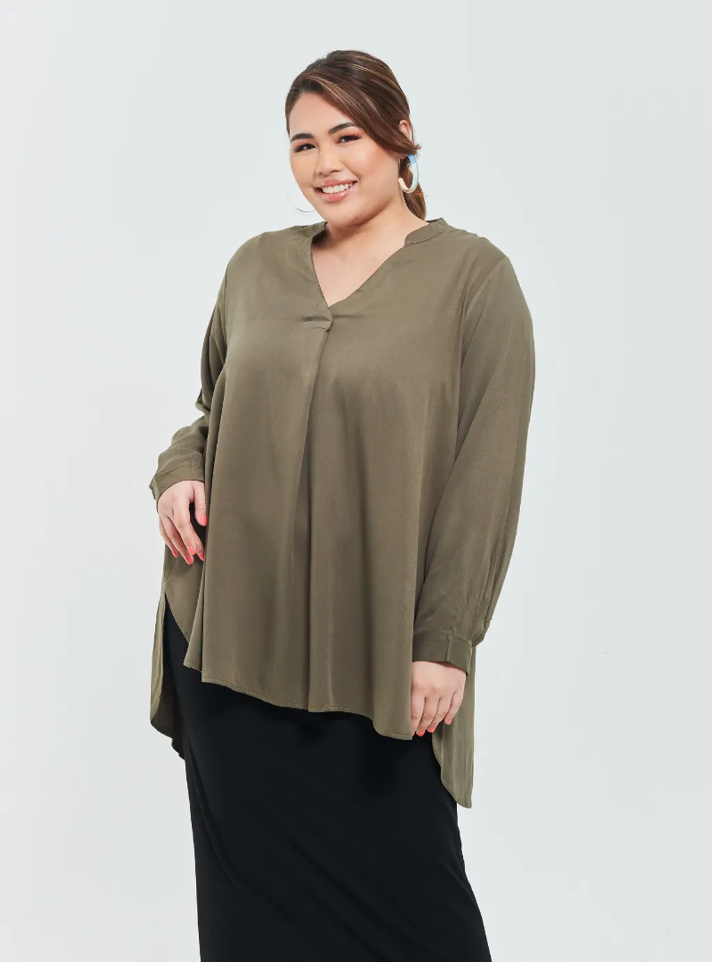 Kemeja Mandarin Collar Oversized shirt - Earthy Tone