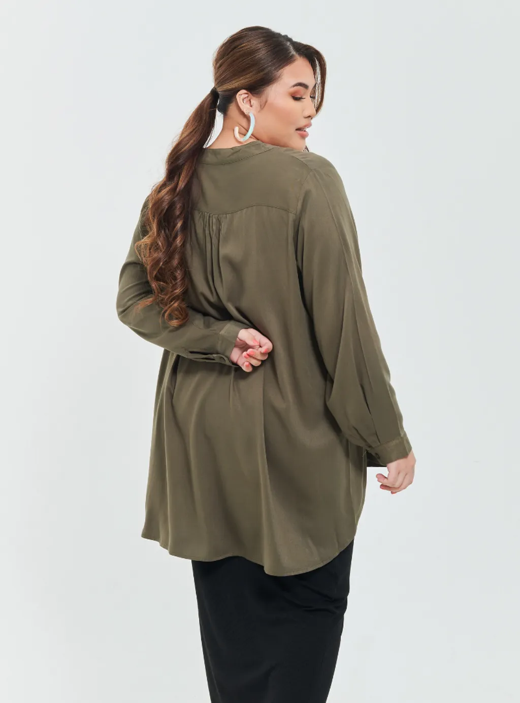 Kemeja Mandarin Collar Oversized shirt - Earthy Tone