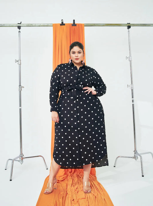 Longline Printed Shirt Dress - The Dotted Series