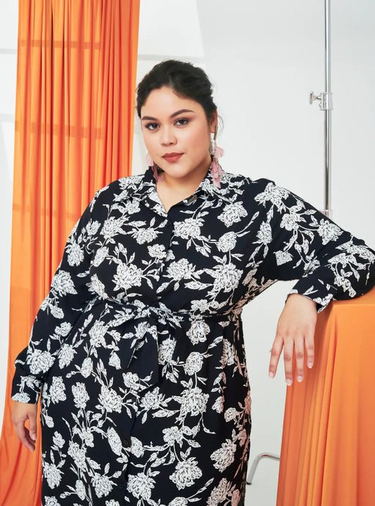 Longline Printed Shirt Dress - The Flower Series 2