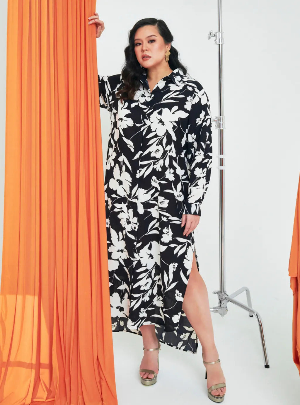 Longline Printed Shirt Dress - The Flower Series