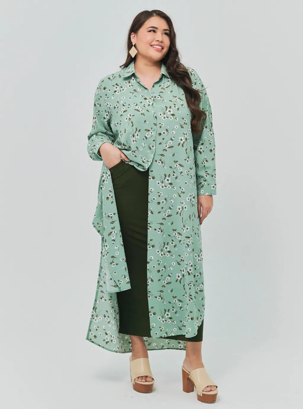 Longline Printed Shirt Dress - The Garden Series