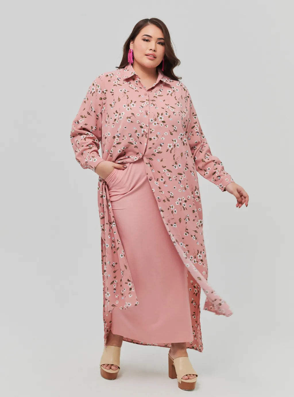 Longline Printed Shirt Dress - The Garden Series