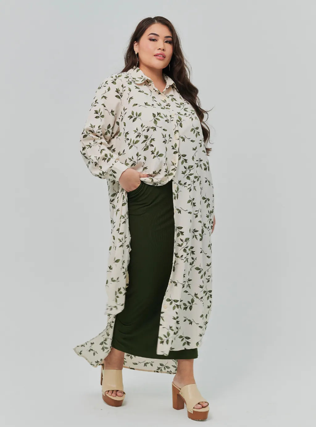 Longline Printed Shirt Dress - The Garden Series