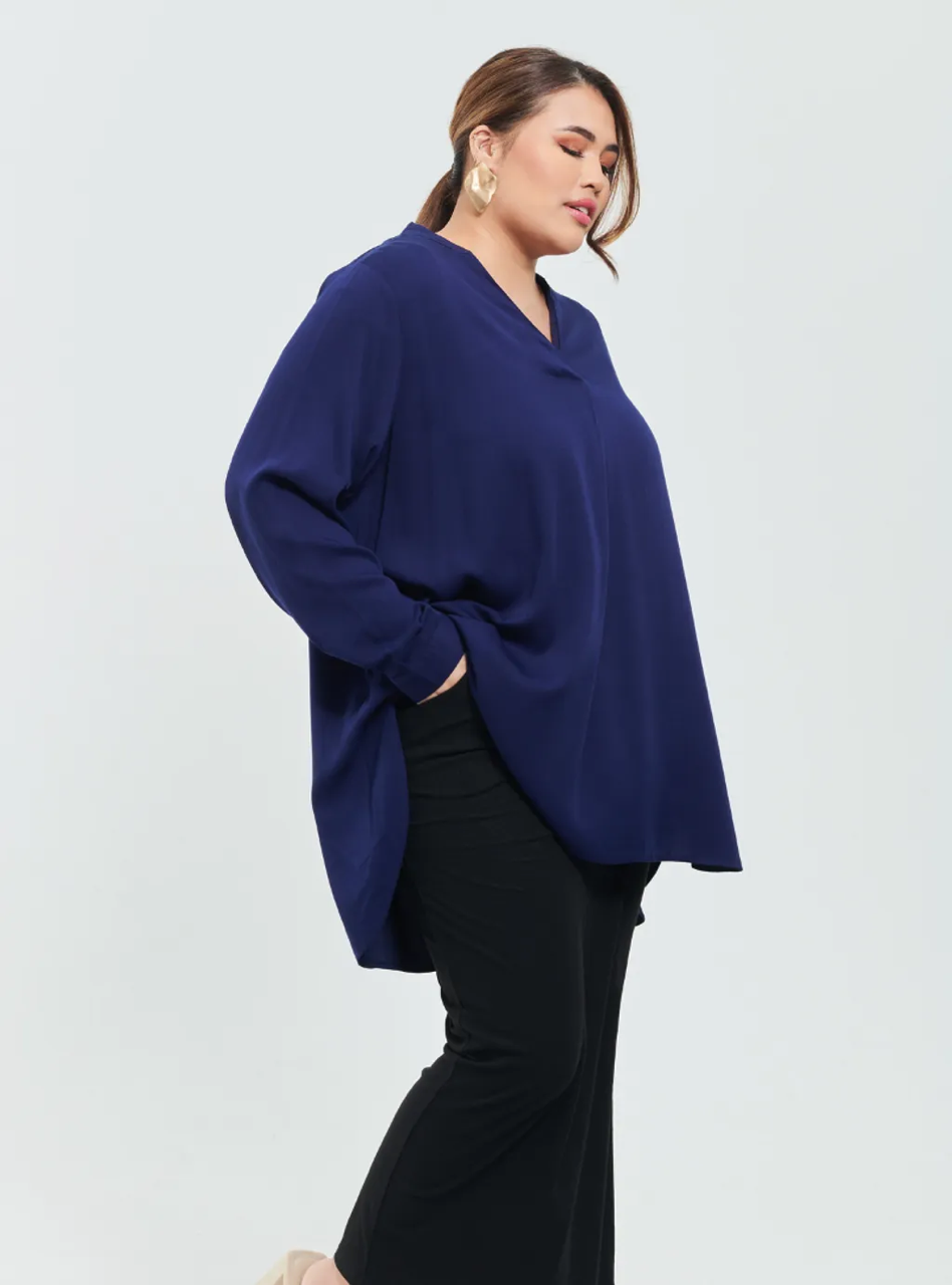 Kemeja Mandarin Collar Oversized Shirt - Blue Series