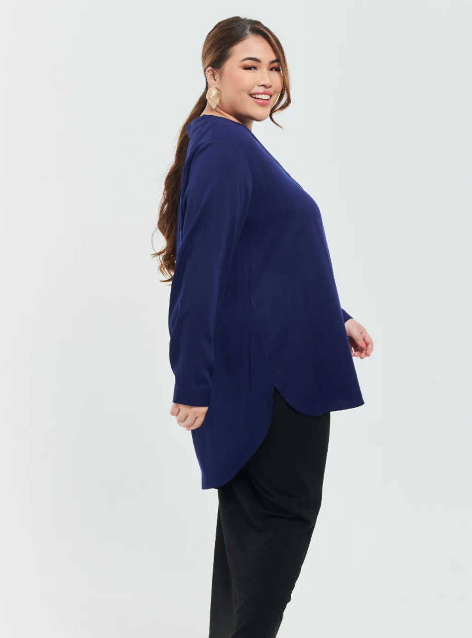 Kemeja Mandarin Collar Oversized Shirt - Blue Series