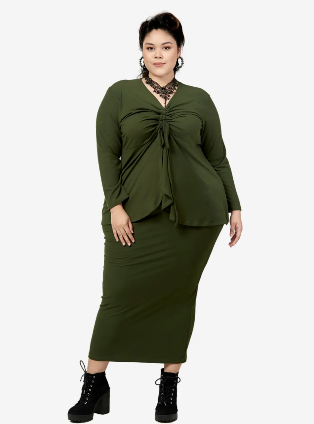 Curva Fabulous - Megan Peplum Front Ruched Kurung - CURVA FABULOUS INDONESIA - Outfit Sets