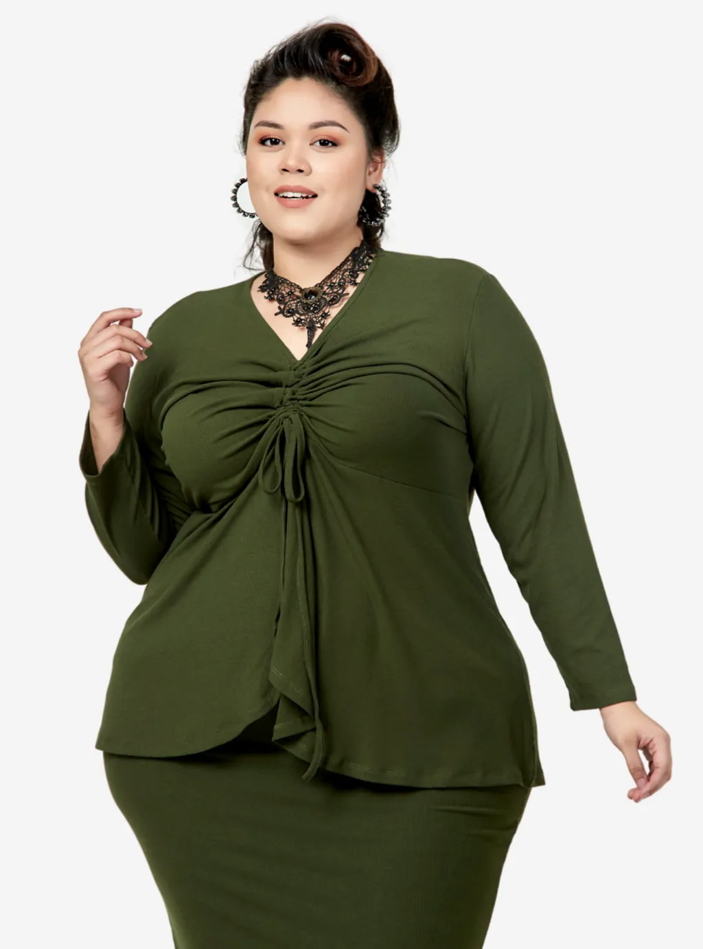 Curva Fabulous - Megan Peplum Front Ruched Kurung - CURVA FABULOUS INDONESIA - Outfit Sets