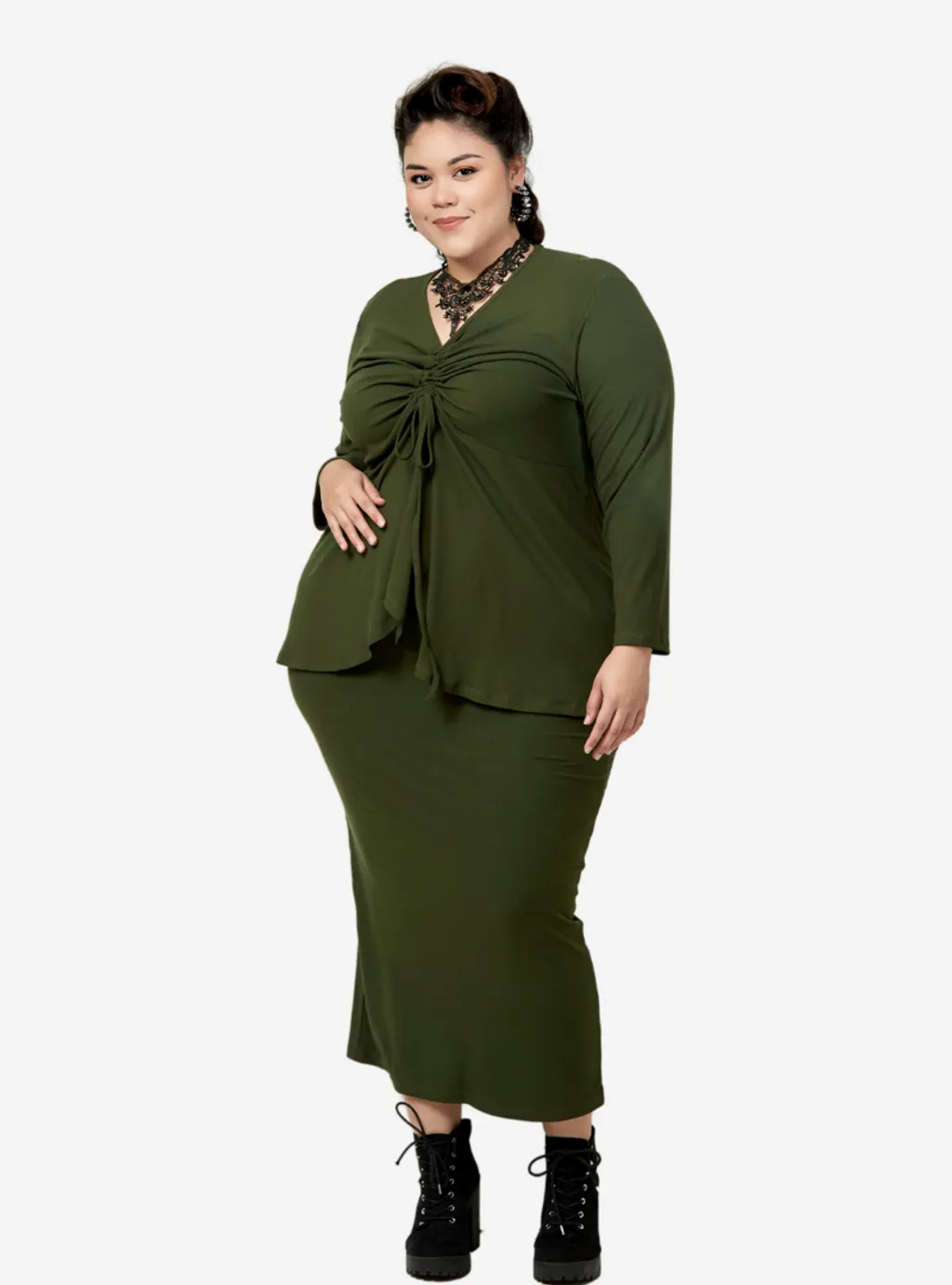 Curva Fabulous - Megan Peplum Front Ruched Kurung - CURVA FABULOUS INDONESIA - Outfit Sets