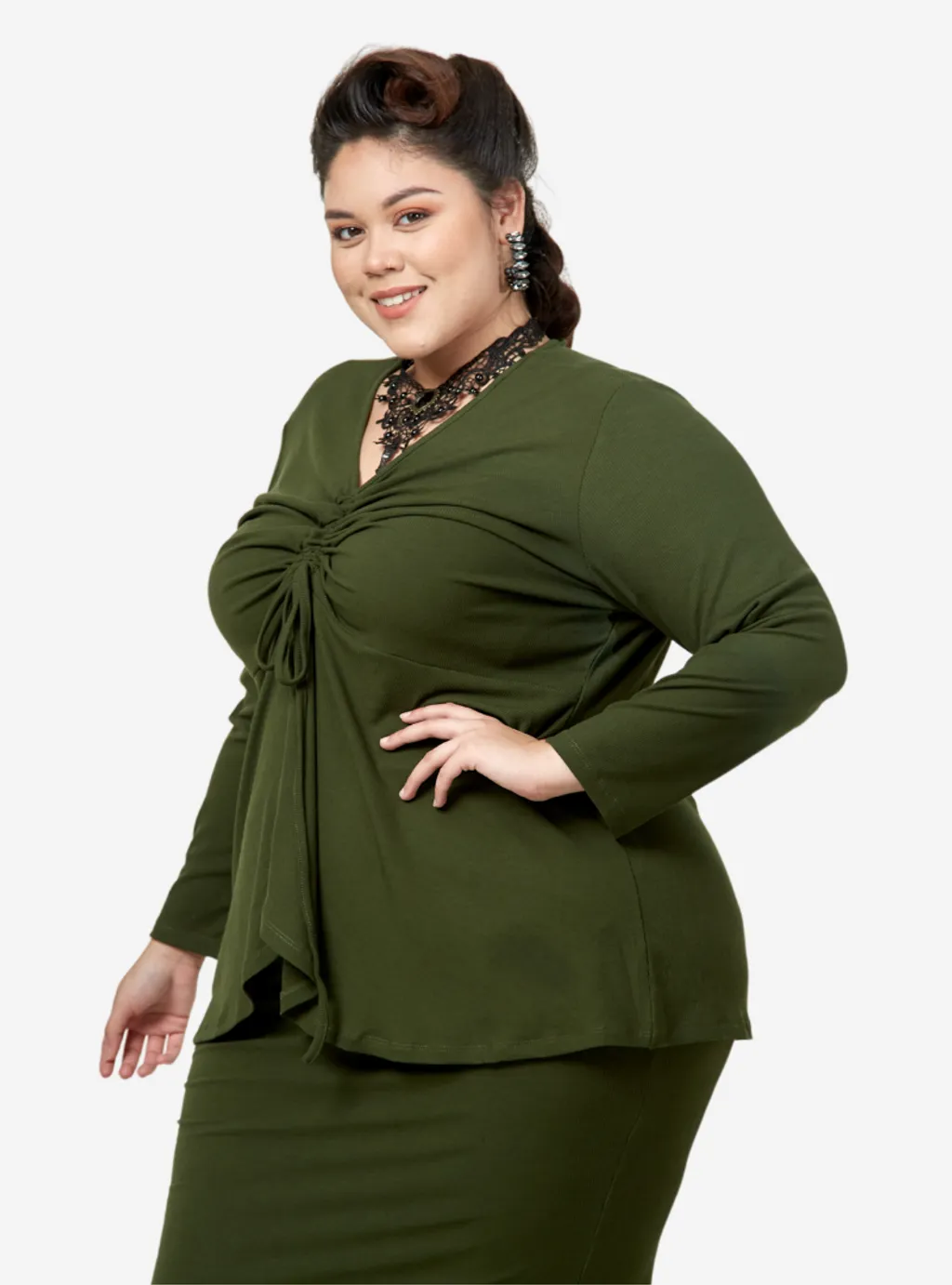 Curva Fabulous - Megan Peplum Front Ruched Kurung - CURVA FABULOUS INDONESIA - Outfit Sets