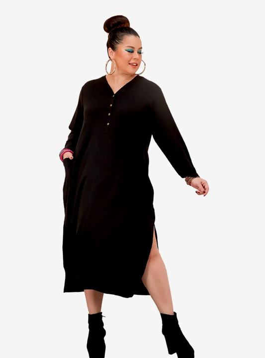 Curva Fabulous - Plus Size Knitted Krishna Front Button Slit Dress - CURVA FABULOUS INDONESIA - Dresses