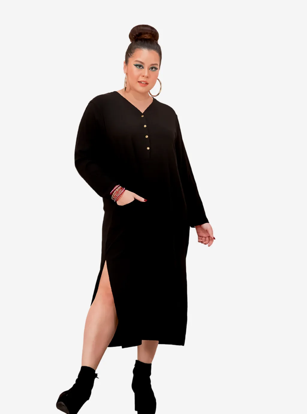 Curva Fabulous - Plus Size Knitted Krishna Front Button Slit Dress - CURVA FABULOUS INDONESIA - Dresses