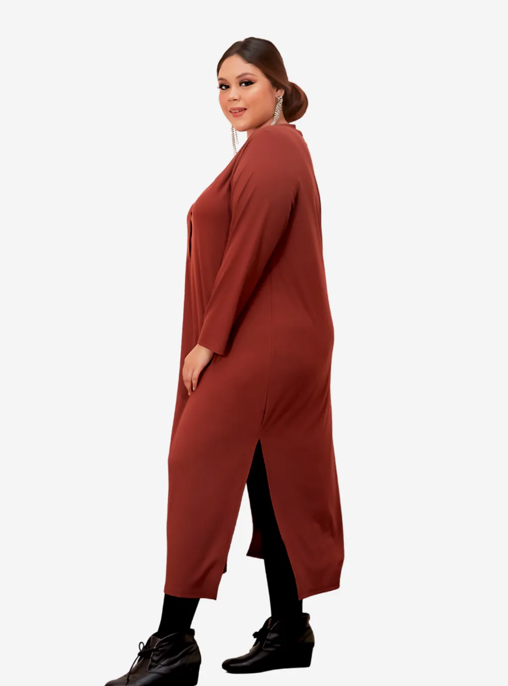 Curva Fabulous - Plus Size Knitted Krishna Front Button Slit Dress - CURVA FABULOUS INDONESIA - Dresses