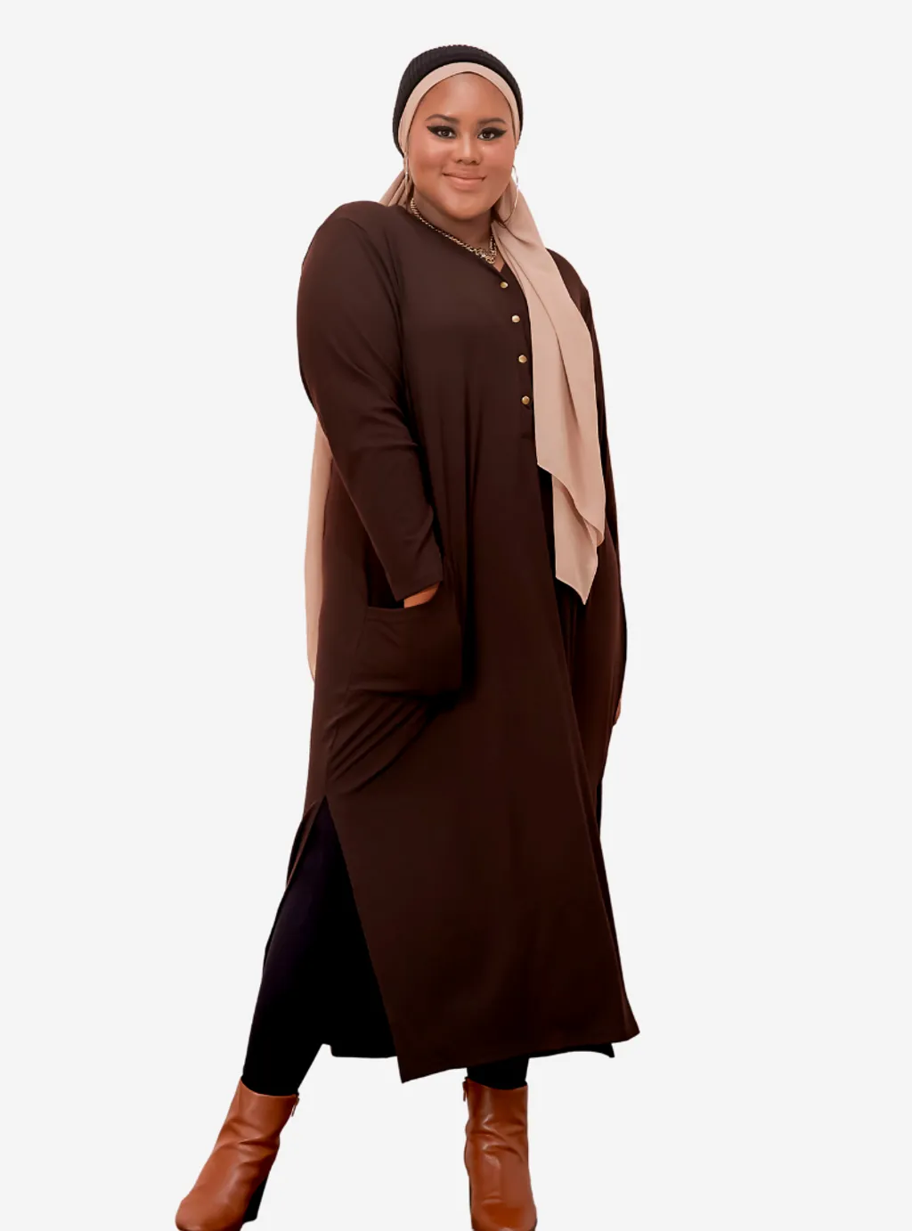 Curva Fabulous - Plus Size Knitted Krishna Front Button Slit Dress - CURVA FABULOUS INDONESIA - Dresses