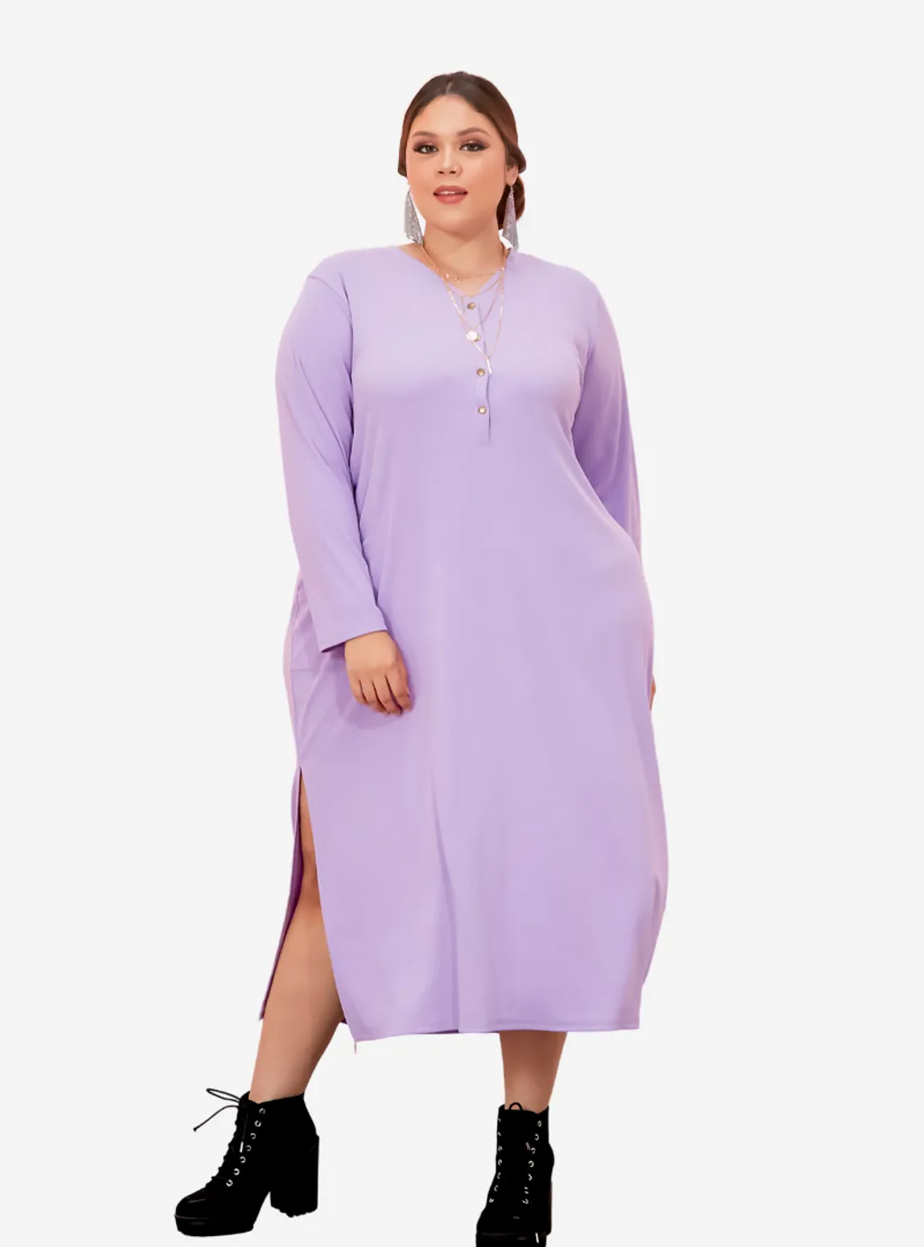Curva Fabulous - Plus Size Knitted Krishna Front Button Slit Dress - CURVA FABULOUS INDONESIA - Dresses