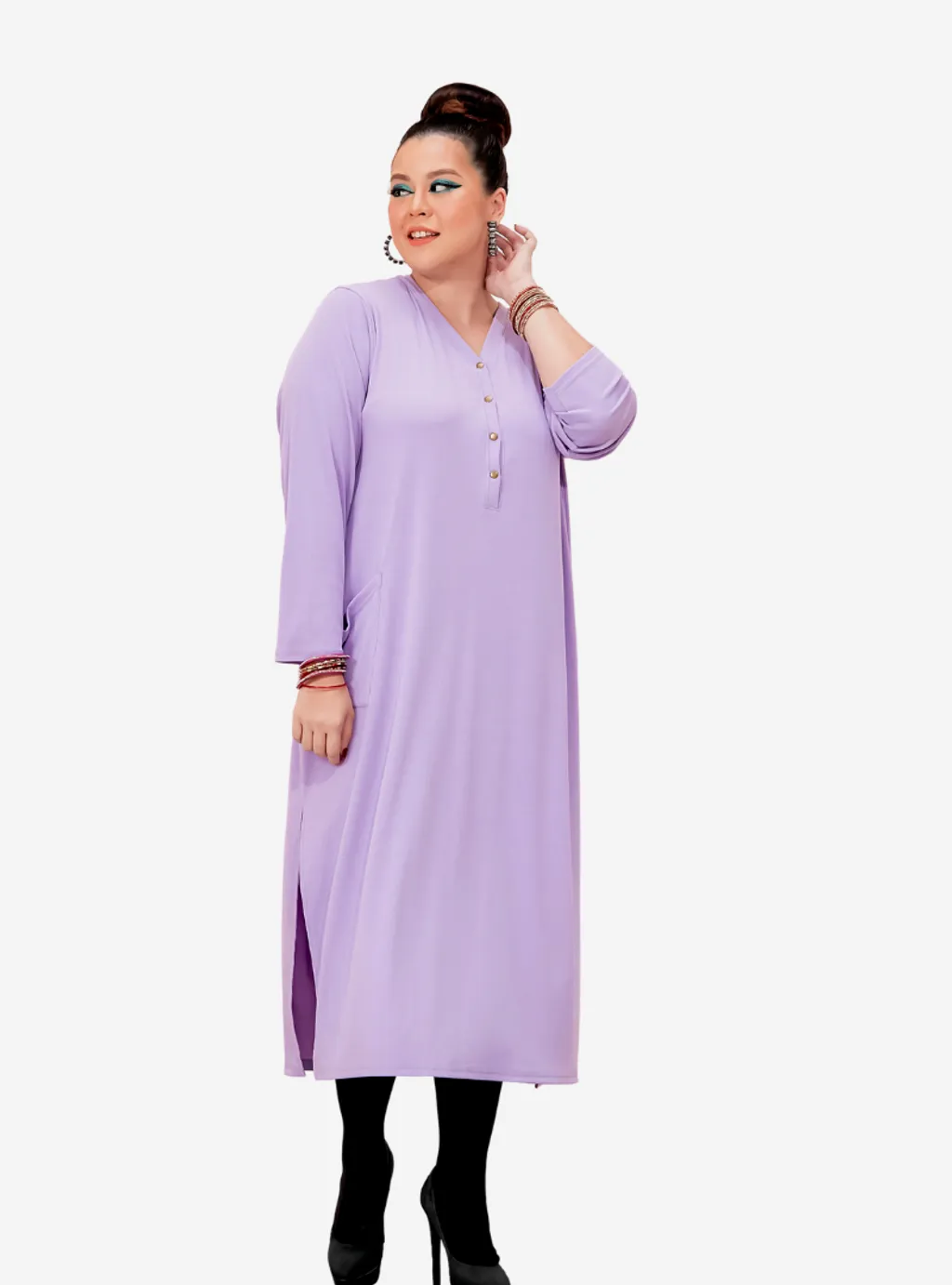 Curva Fabulous - Plus Size Knitted Krishna Front Button Slit Dress - CURVA FABULOUS INDONESIA - Dresses