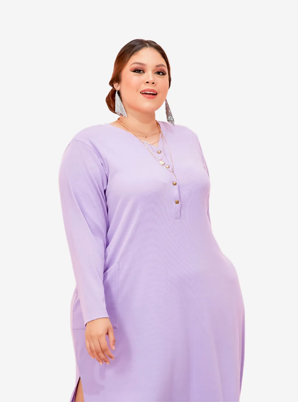 Curva Fabulous - Plus Size Knitted Krishna Front Button Slit Dress - CURVA FABULOUS INDONESIA - Dresses