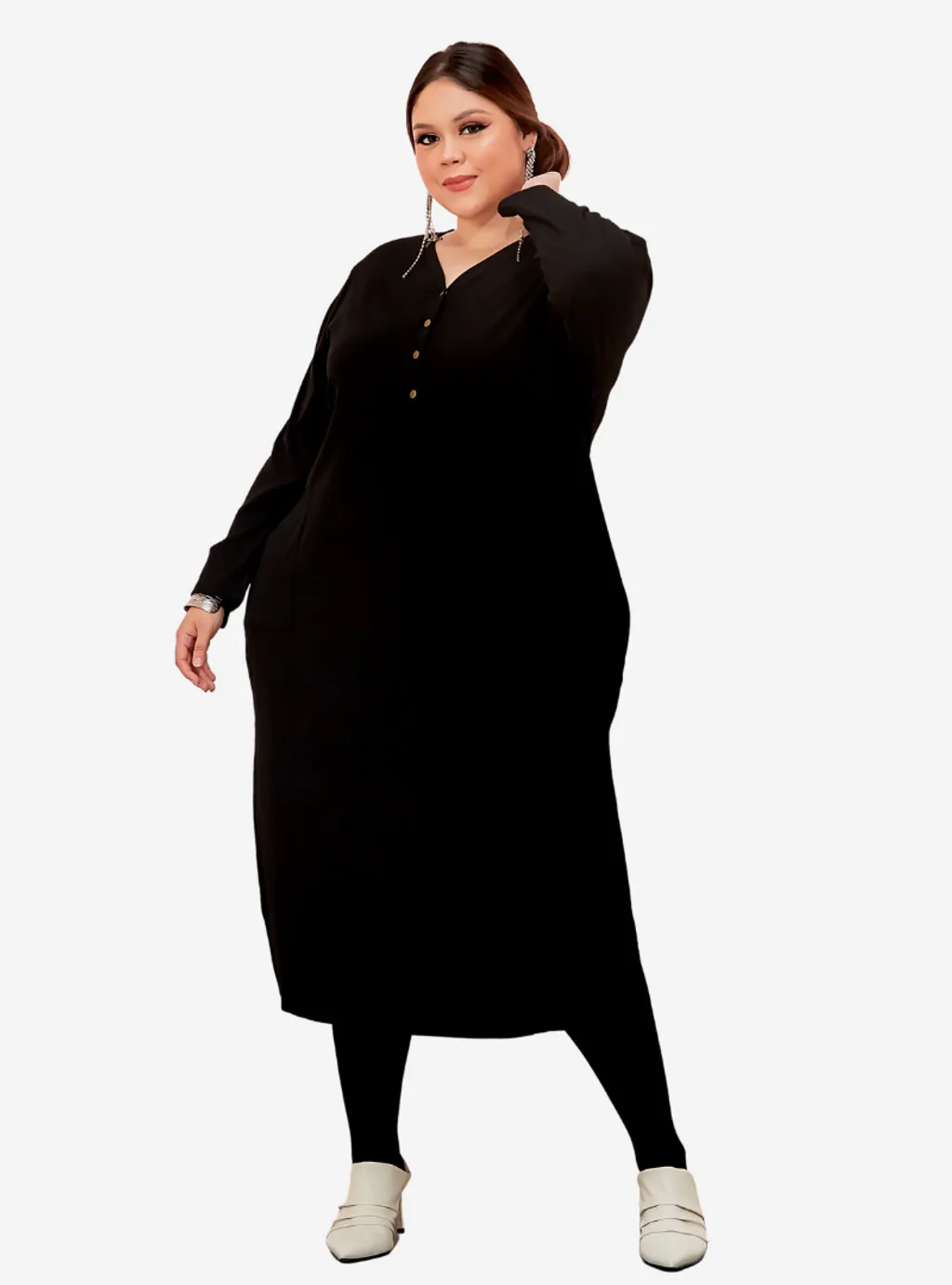 Curva Fabulous - Plus Size Knitted Krishna Front Button Slit Dress - CURVA FABULOUS INDONESIA - Dresses