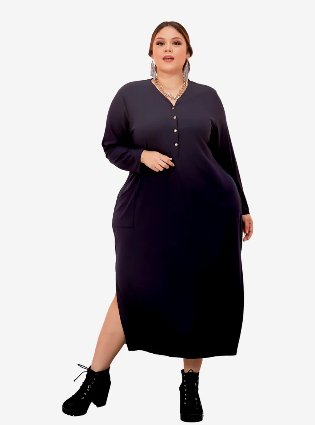 Curva Fabulous - Plus Size Knitted Krishna Front Button Slit Dress - CURVA FABULOUS INDONESIA - Dresses