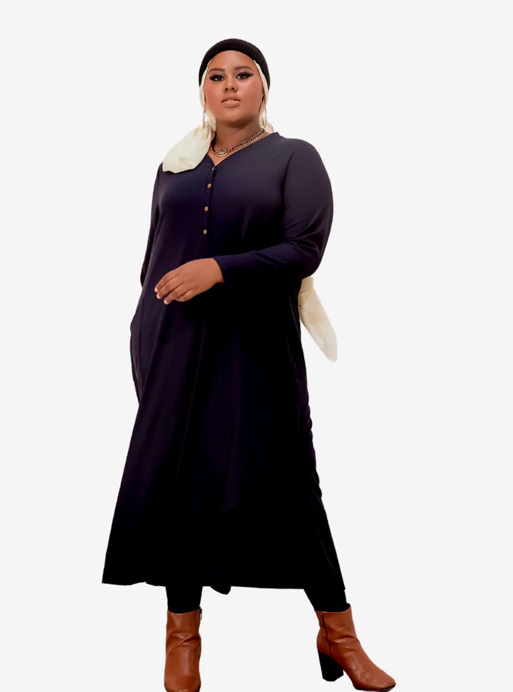 Curva Fabulous - Plus Size Knitted Krishna Front Button Slit Dress - CURVA FABULOUS INDONESIA - Dresses