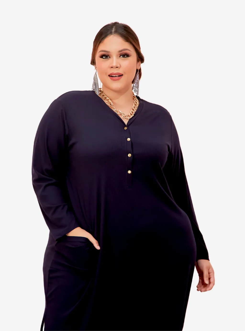 Curva Fabulous - Plus Size Knitted Krishna Front Button Slit Dress - CURVA FABULOUS INDONESIA - Dresses