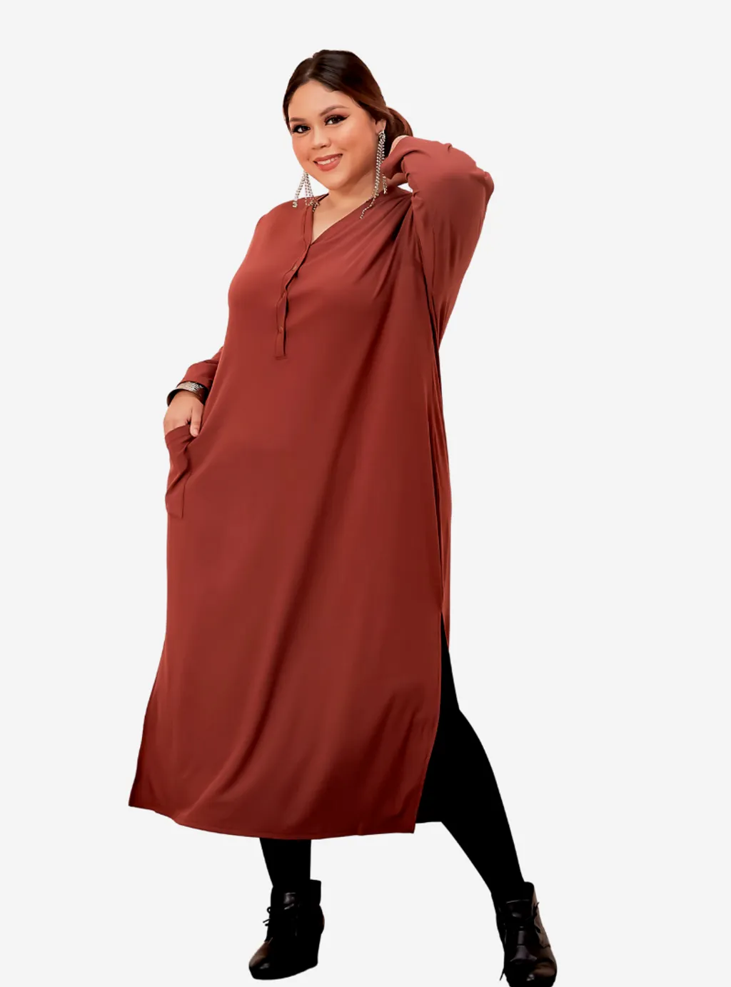 Curva Fabulous - Plus Size Knitted Krishna Front Button Slit Dress - CURVA FABULOUS INDONESIA - Dresses