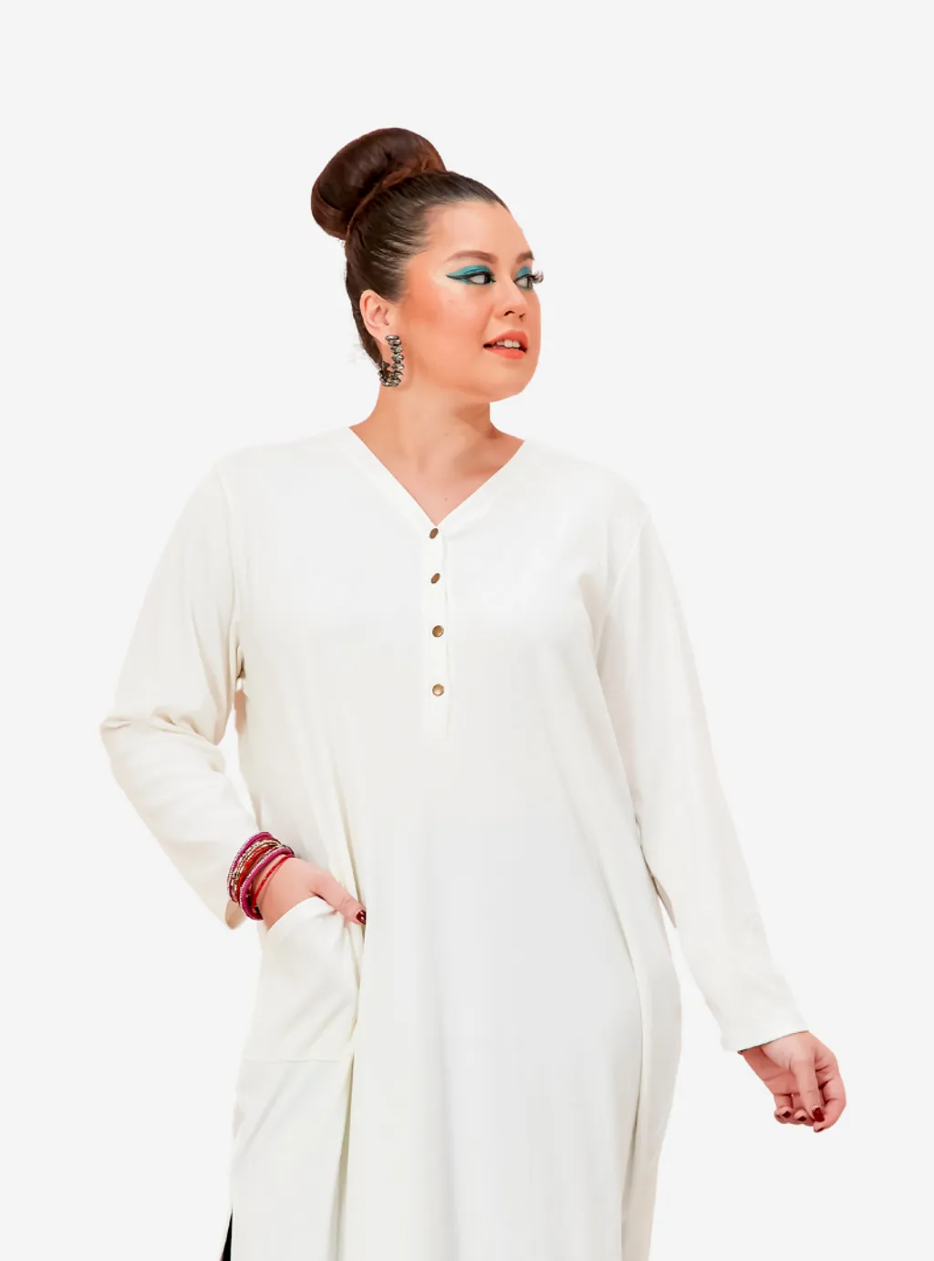Curva Fabulous - Plus Size Knitted Krishna Front Button Slit Dress - CURVA FABULOUS INDONESIA - Dresses