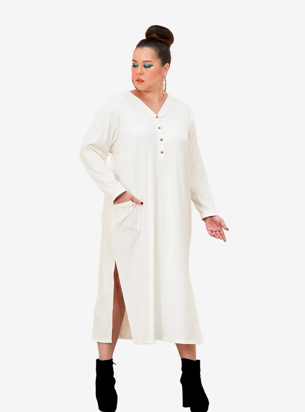 Curva Fabulous - Plus Size Knitted Krishna Front Button Slit Dress - CURVA FABULOUS INDONESIA - Dresses