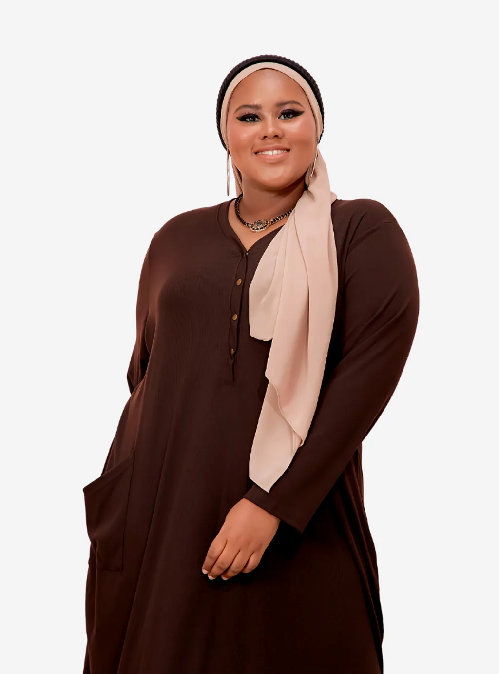 Curva Fabulous - Plus Size Knitted Krishna Front Button Slit Dress - CURVA FABULOUS INDONESIA - Dresses