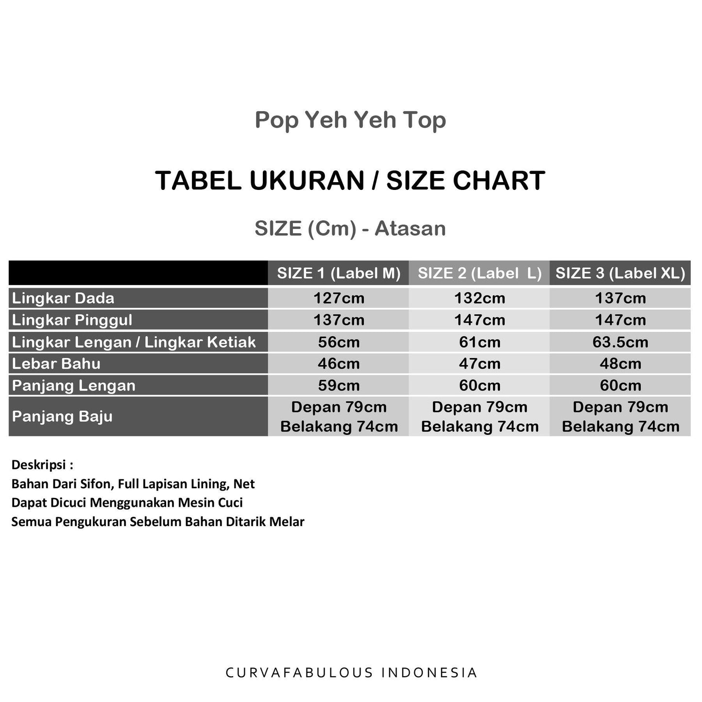 Curva Fabulous - Atasan Pop Yeh Yeh Top - CURVA FABULOUS INDONESIA - kebaya, kurung, shirt, tops - Shirts & Tops