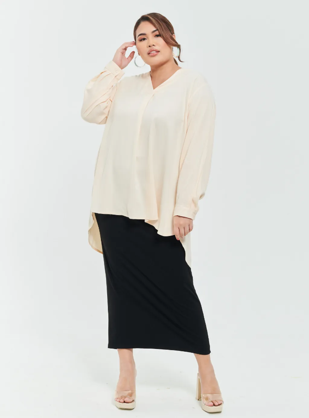 Kemeja Mandarin Collar Oversized shirt - Earthy Tone