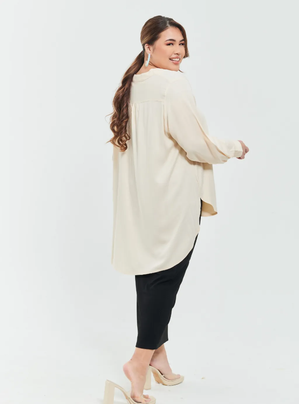 Kemeja Mandarin Collar Oversized shirt - Earthy Tone