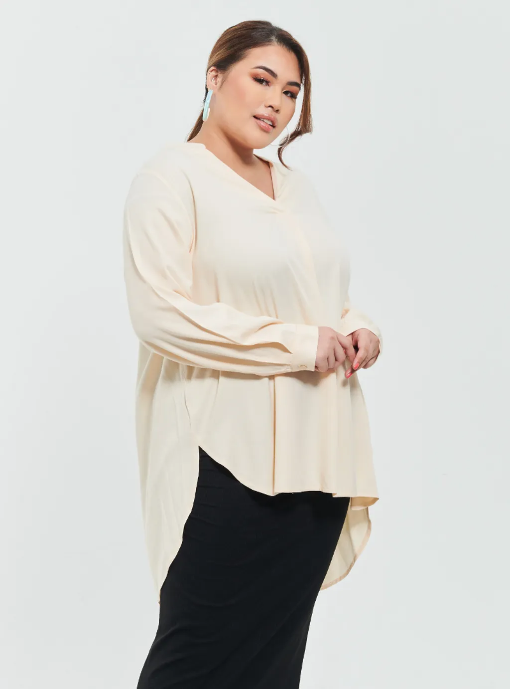 Kemeja Mandarin Collar Oversized shirt - Earthy Tone