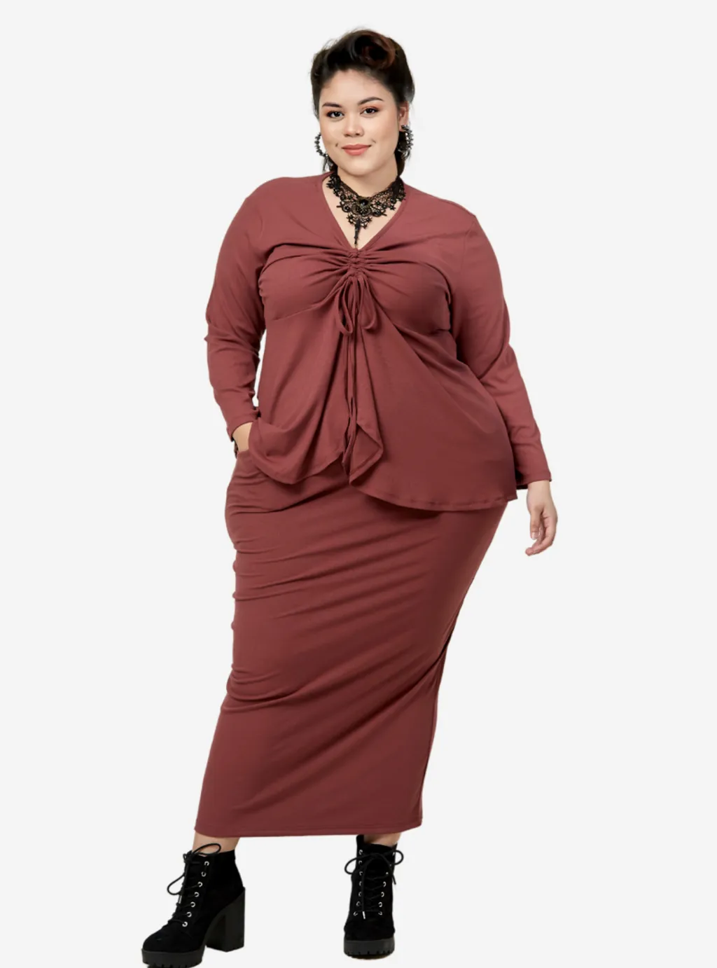 Curva Fabulous - Megan Peplum Front Ruched Kurung - CURVA FABULOUS INDONESIA - Outfit Sets