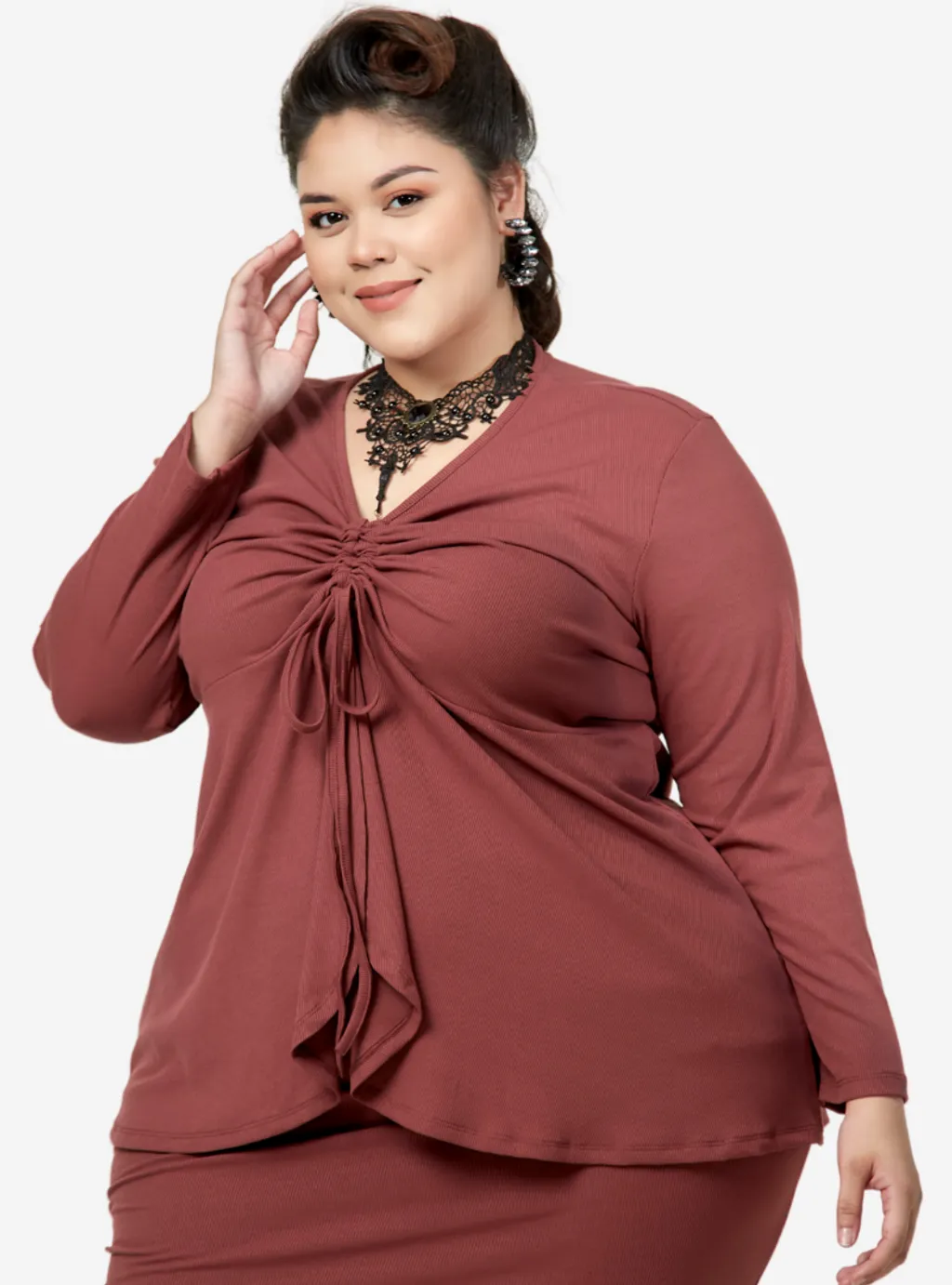 Curva Fabulous - Megan Peplum Front Ruched Kurung - CURVA FABULOUS INDONESIA - Outfit Sets