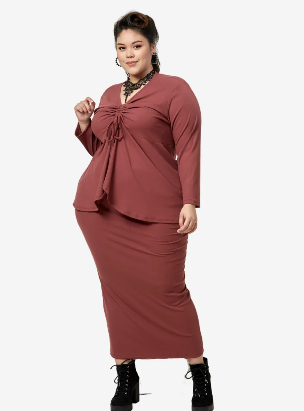 Curva Fabulous - Megan Peplum Front Ruched Kurung - CURVA FABULOUS INDONESIA - Outfit Sets