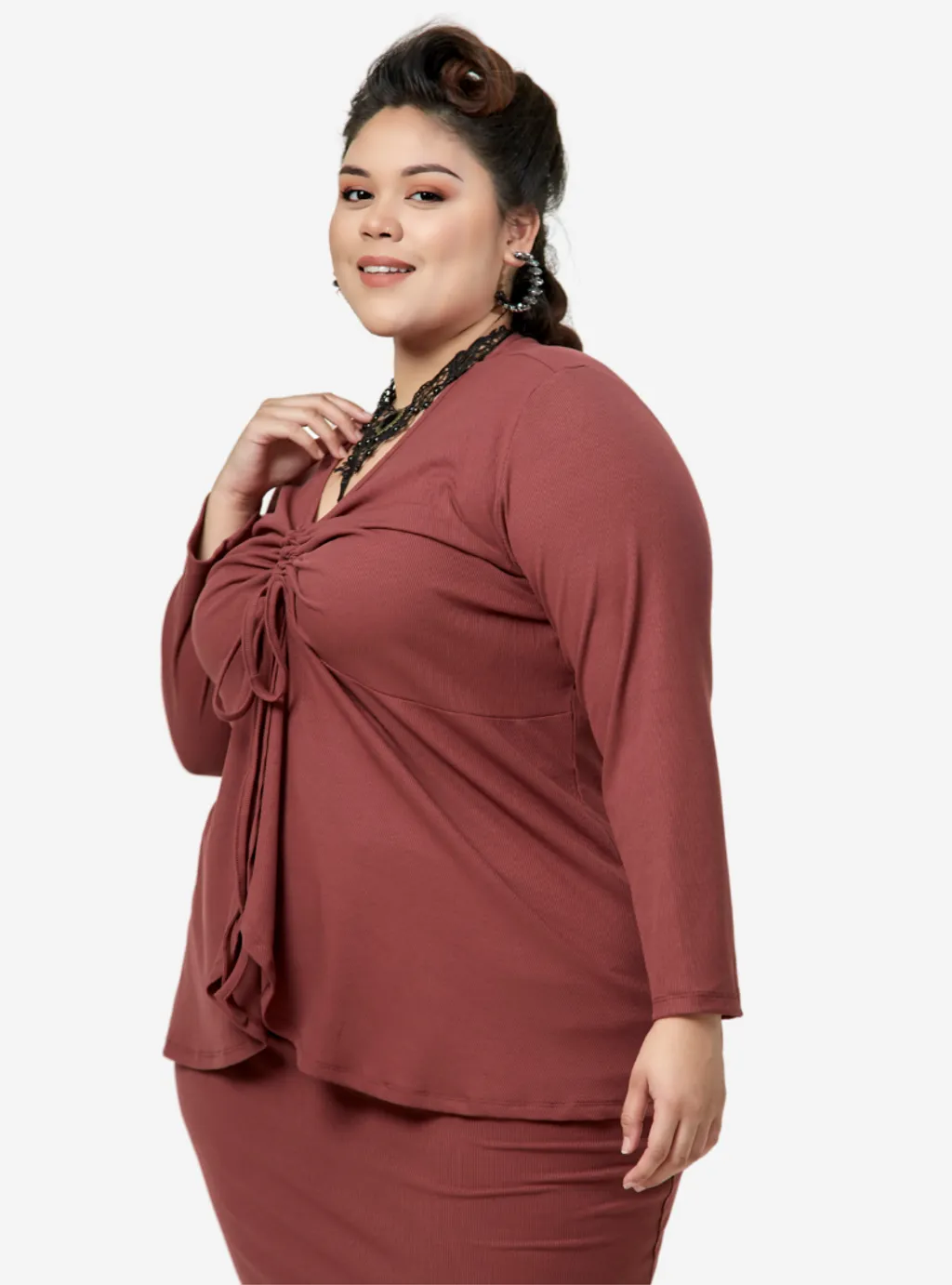 Curva Fabulous - Megan Peplum Front Ruched Kurung - CURVA FABULOUS INDONESIA - Outfit Sets