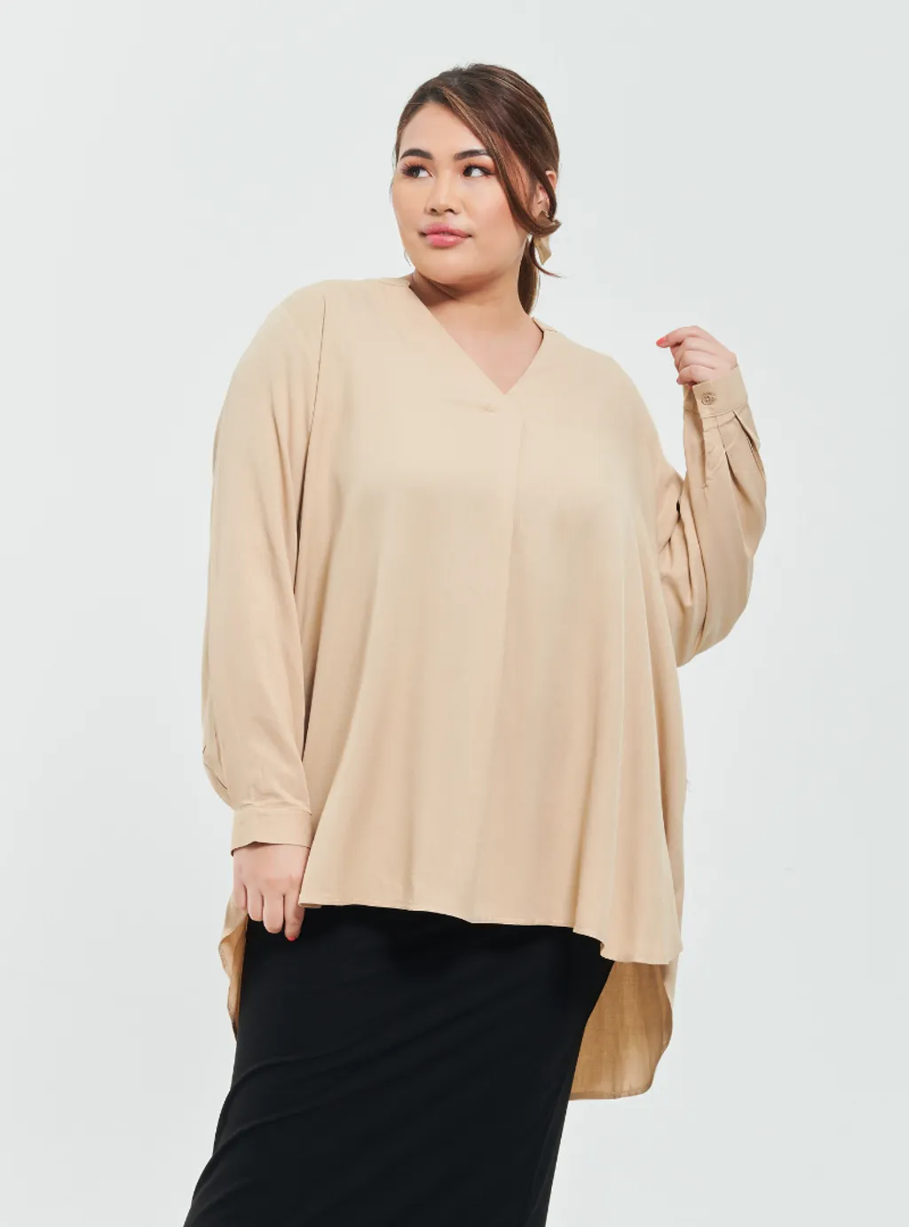 Kemeja Mandarin Collar Oversized shirt - Earthy Tone