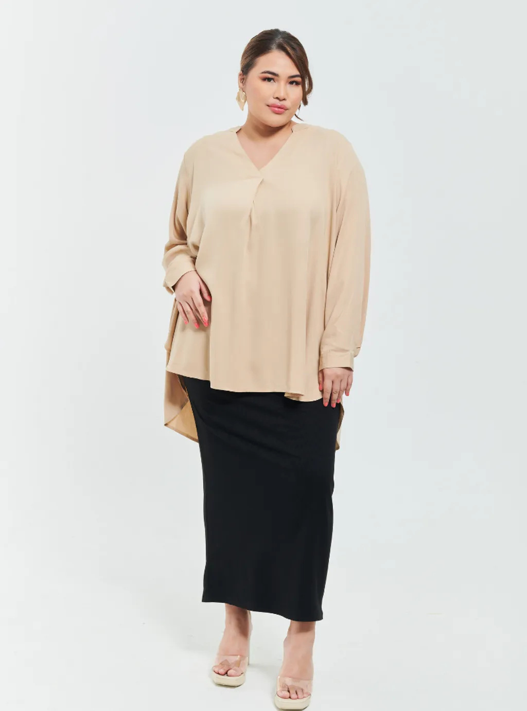 Kemeja Mandarin Collar Oversized shirt - Earthy Tone
