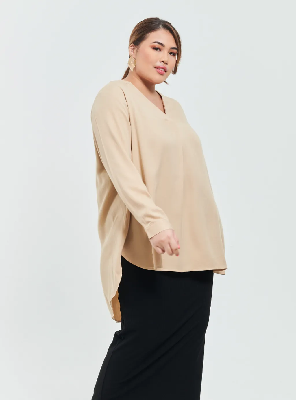 Kemeja Mandarin Collar Oversized shirt - Earthy Tone