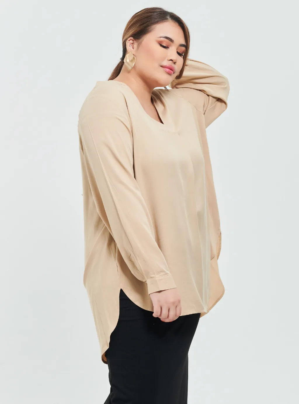 Kemeja Mandarin Collar Oversized shirt - Earthy Tone