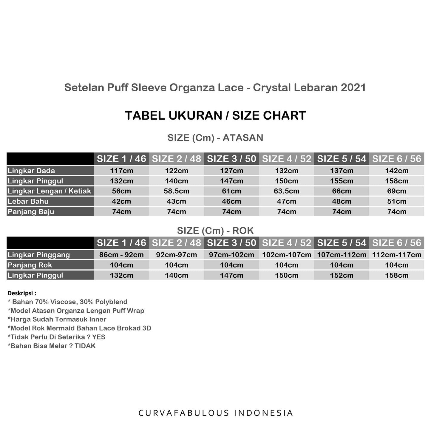 Curva Fabulous - Setelan Puff Sleeve Organza Lace - CURVA FABULOUS INDONESIA - Outfit Sets