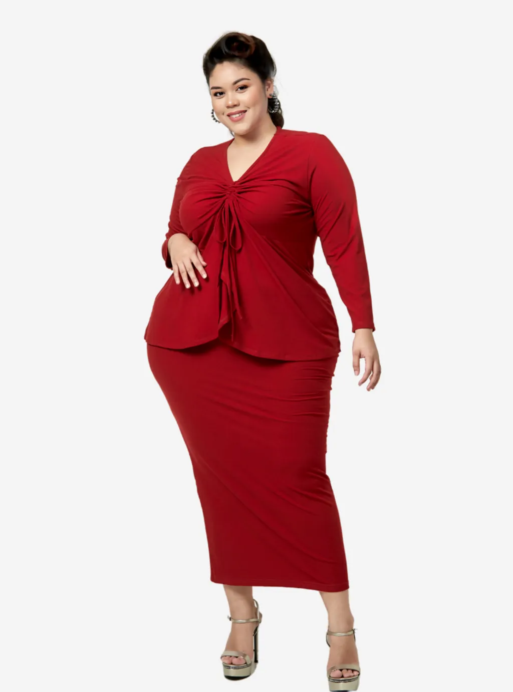 Curva Fabulous - Megan Peplum Front Ruched Kurung - CURVA FABULOUS INDONESIA - Outfit Sets