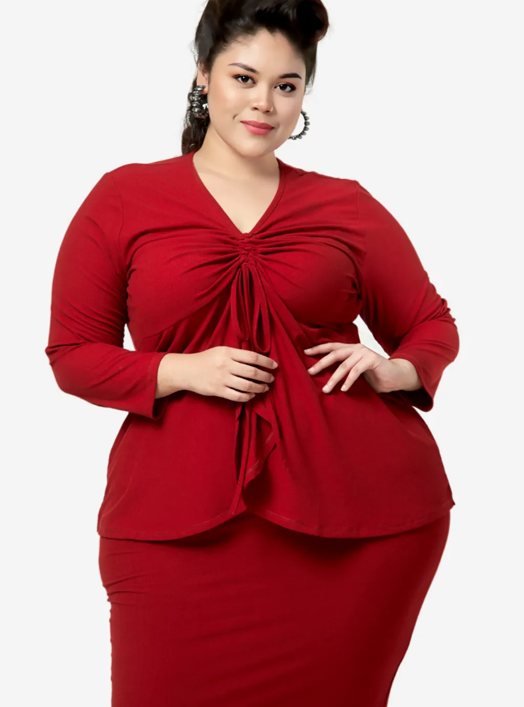 Curva Fabulous - Megan Peplum Front Ruched Kurung - CURVA FABULOUS INDONESIA - Outfit Sets