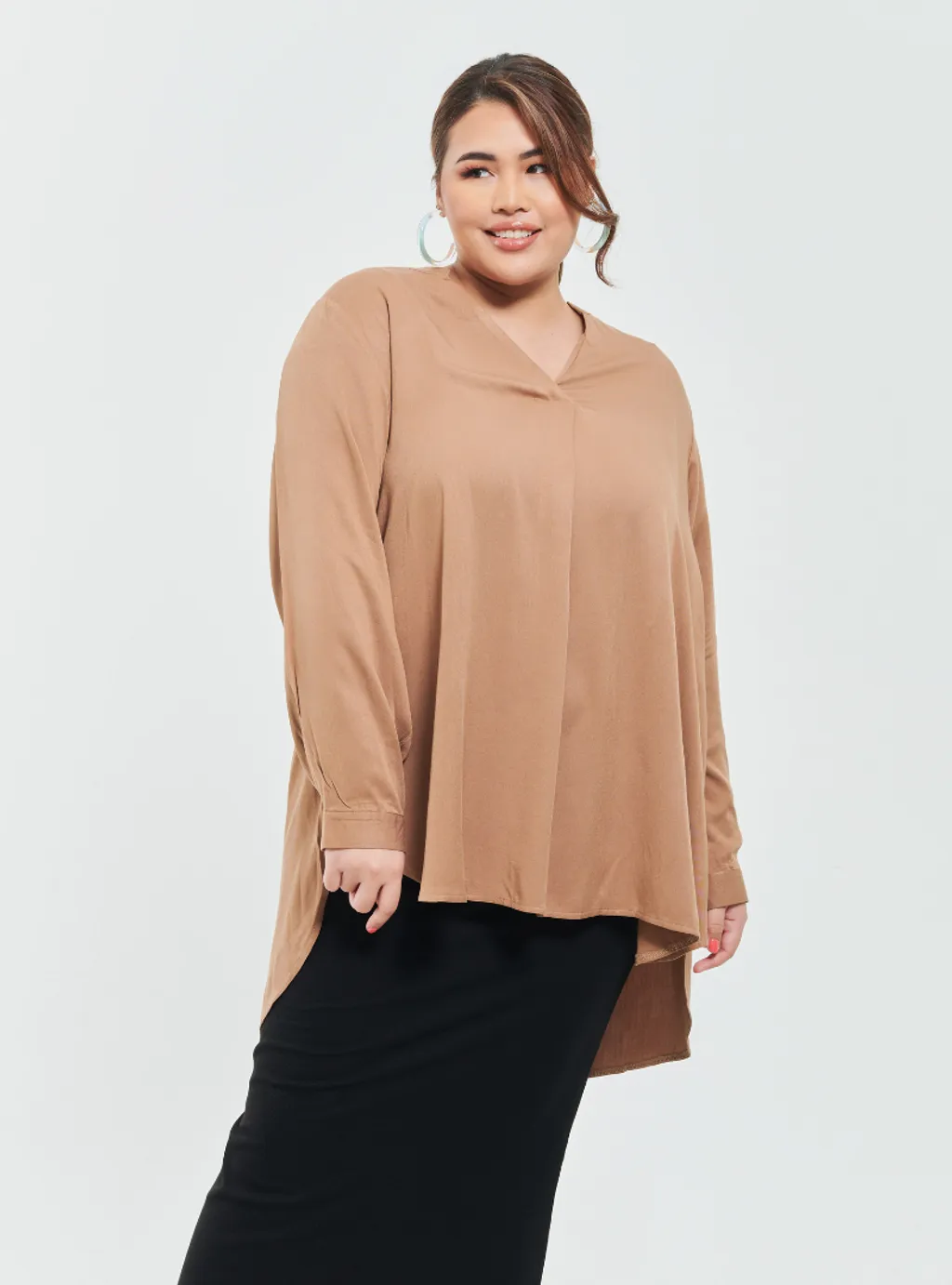 Kemeja Mandarin Collar Oversized shirt - Earthy Tone